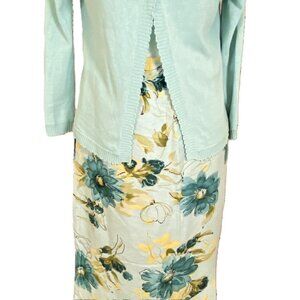 Emma James Women's 6 Green Floral Skirt & Sweater Set Fit & Flare Outfit
